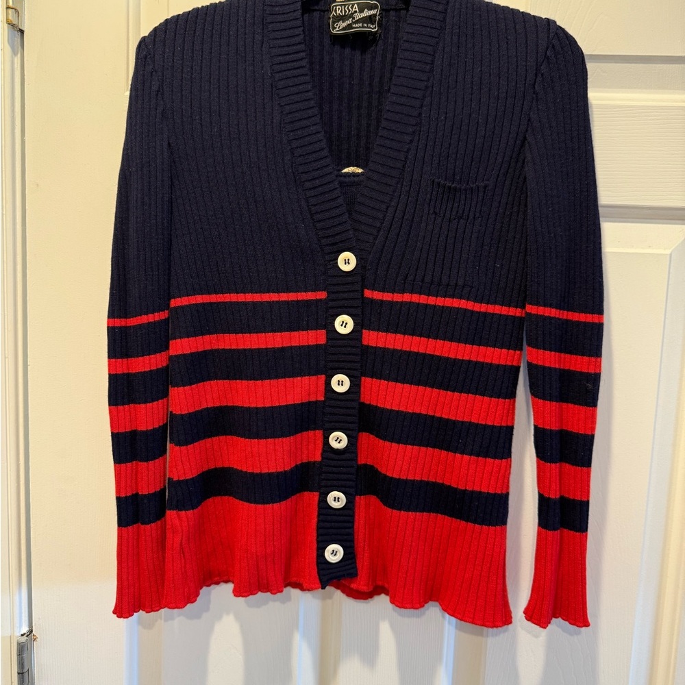 Navy and Red Striped twin sweater set